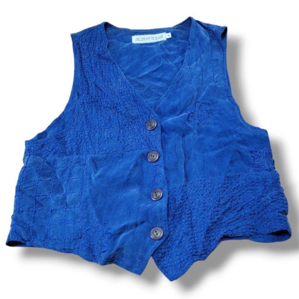 Vintage Action Wear USA Top Size Small Women's Vintage Top Vest Button Front Vtg
